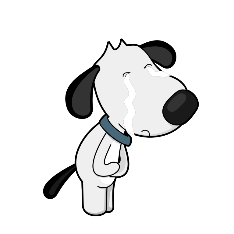 cartoon of dog holding his gut